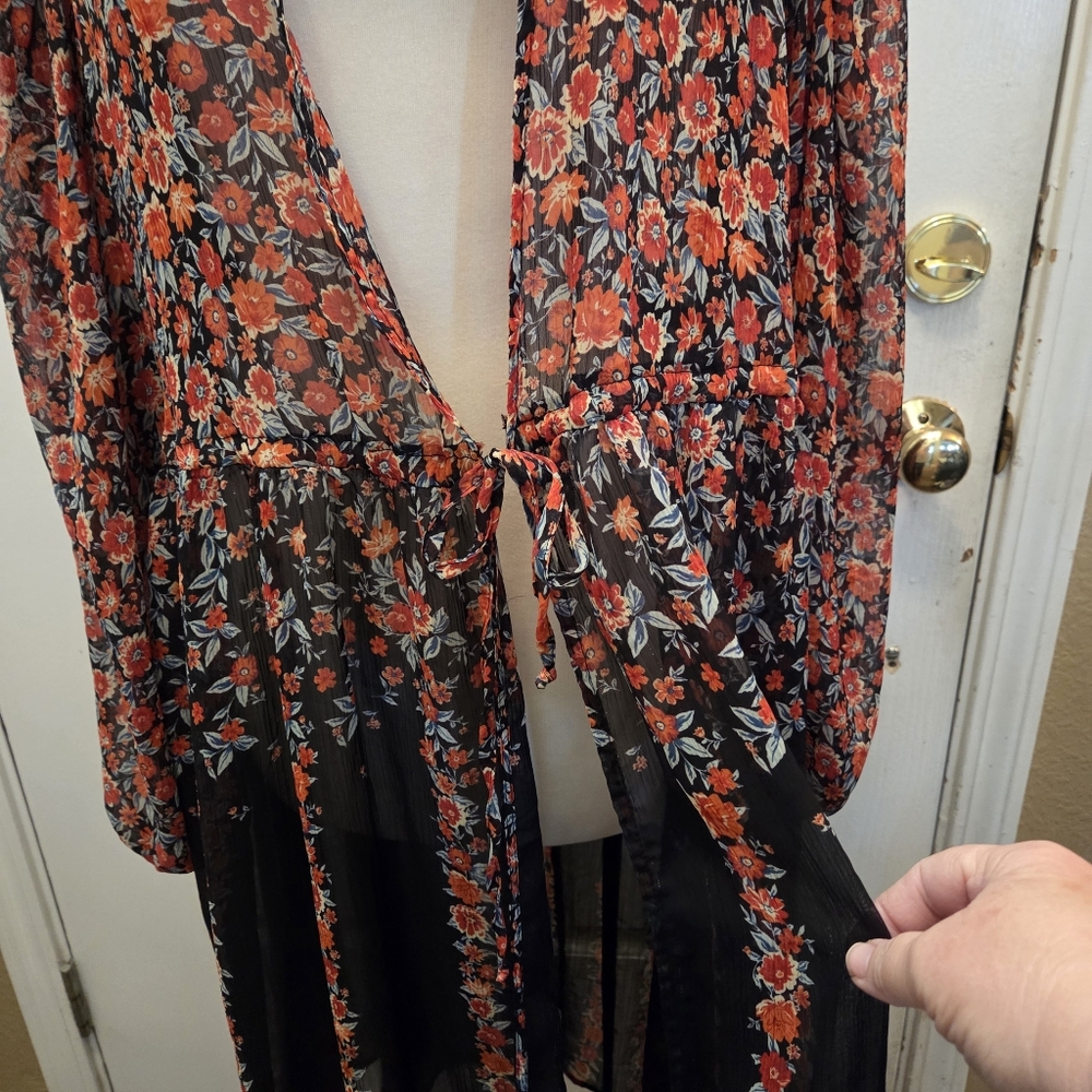 Torrid Lurex Chiffon Tie Front Maxi Floral Top Top Duster Kimono 2 2X  Festival - Picture 5 of 9